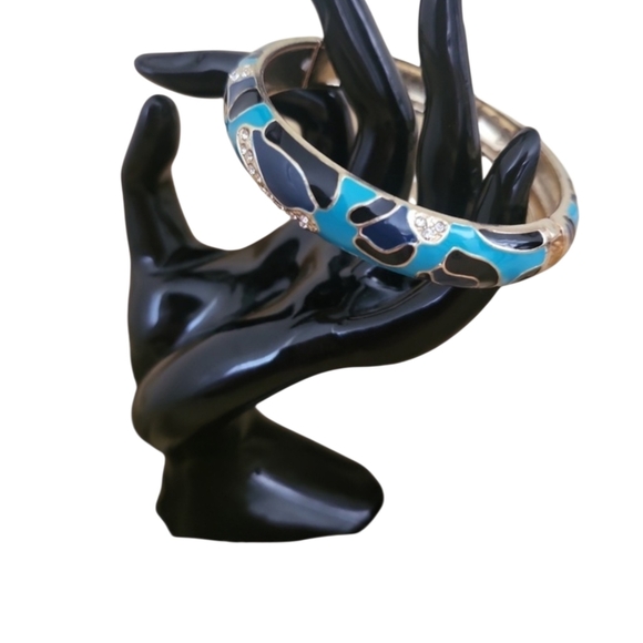 Y2K Sequin Enamel Rhinestone Hinged Bangle Bracelet - Picture 10 of 11